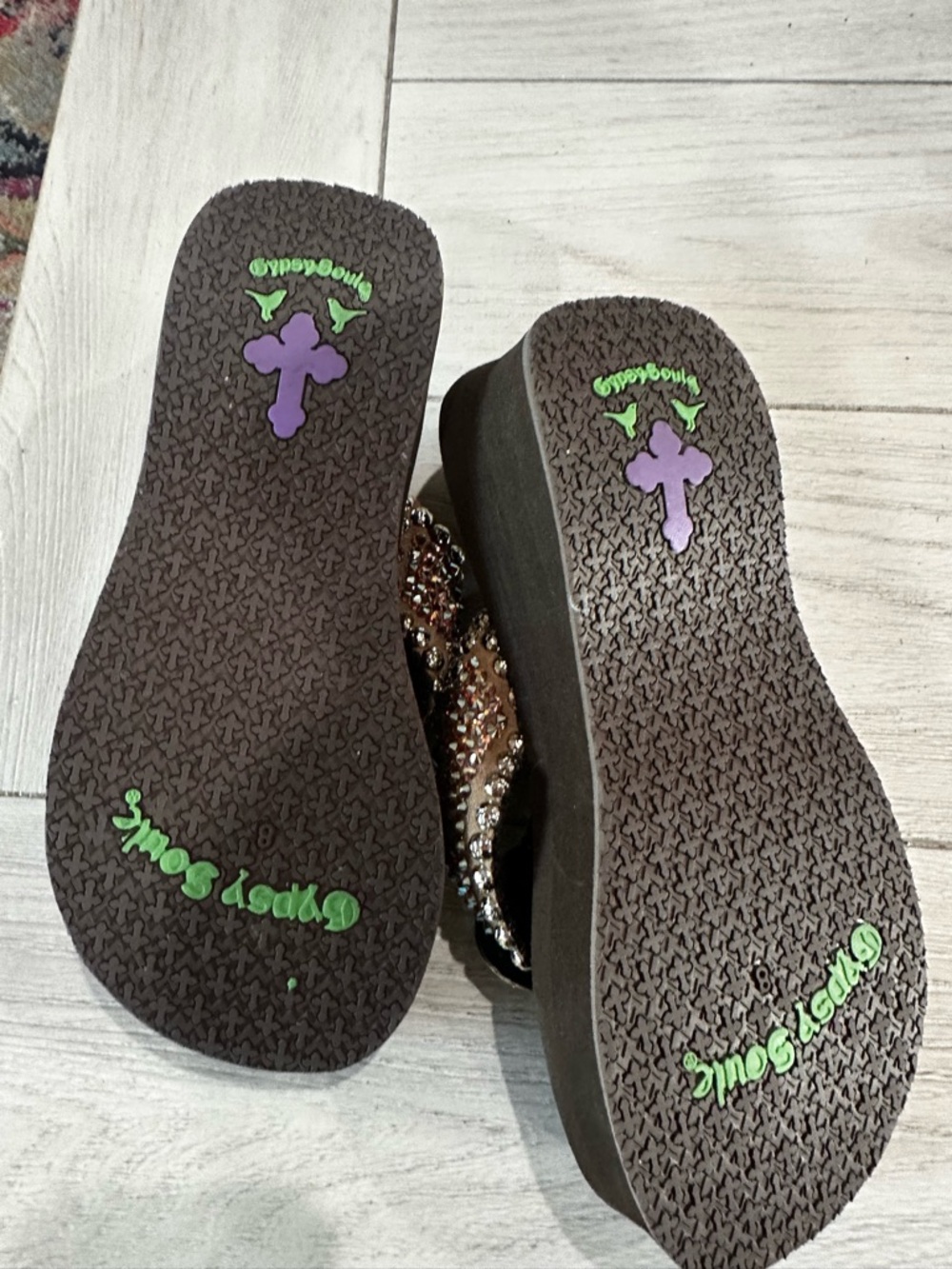 Women's Black Flip Flop Sandals with Crystal Embellishment - Picture 2 of 2